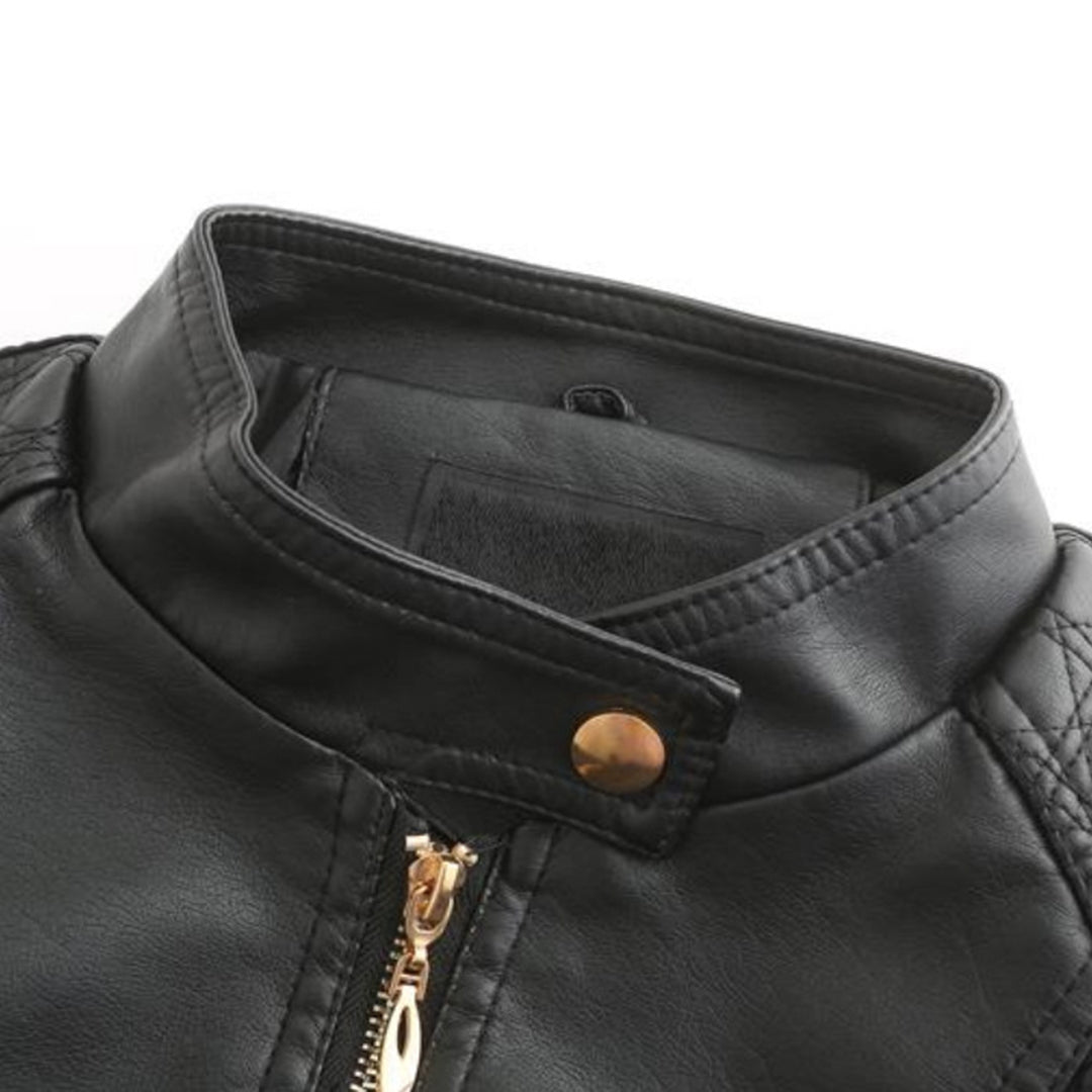 Avery Veste Femme en Cuir – Veste Élégante à Col Montant avec Fermeture Éclair & Style Intemporel
