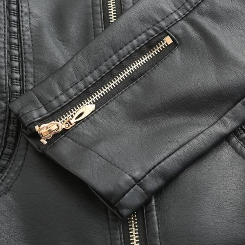 Avery Veste Femme en Cuir – Veste Élégante à Col Montant avec Fermeture Éclair & Style Intemporel