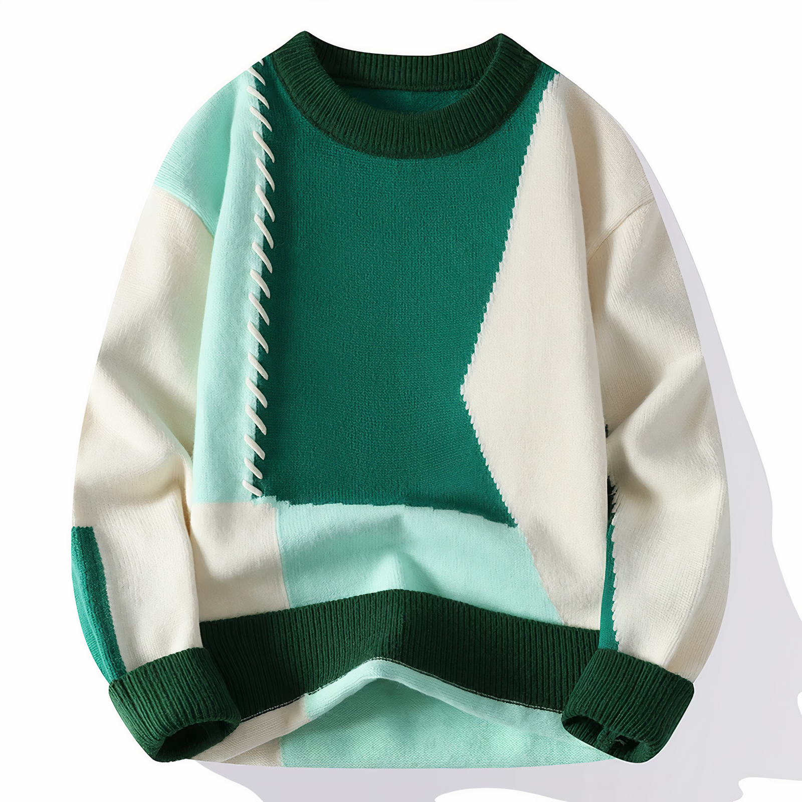 Julien Pull Homme – Sweater Patchwork en Maille Douce, Style Moderne pour Automne & Hiver