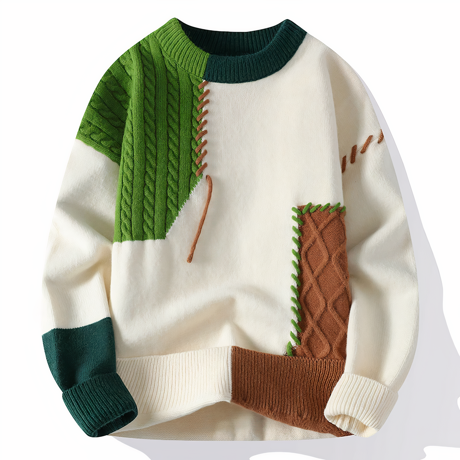 Julien Pull Homme – Sweater Patchwork en Maille Douce, Style Moderne pour Automne & Hiver