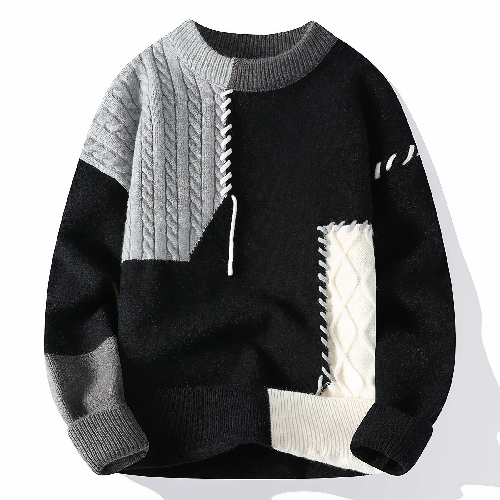 Julien Pull Homme – Sweater Patchwork en Maille Douce, Style Moderne pour Automne & Hiver