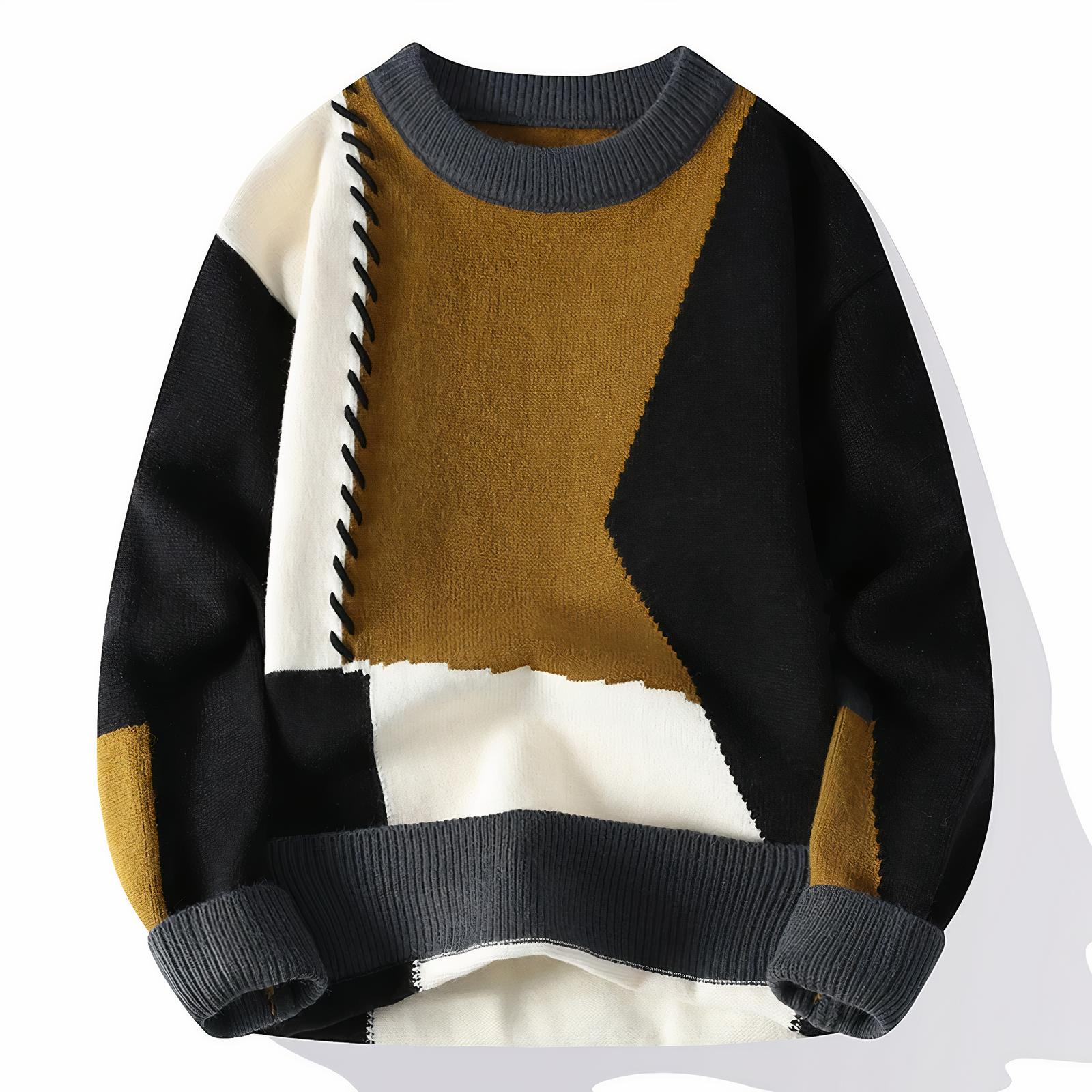 Julien Pull Homme – Sweater Patchwork en Maille Douce, Style Moderne pour Automne & Hiver