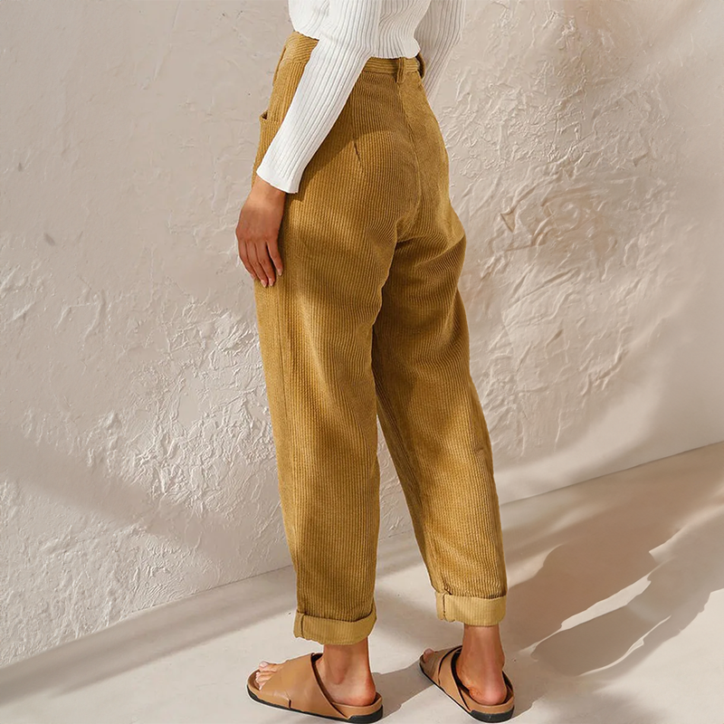 Coraline Pantalon Femme en Velours Côtelé – Pantalon Taille Haute avec Jambes Amples et Style Élégant
