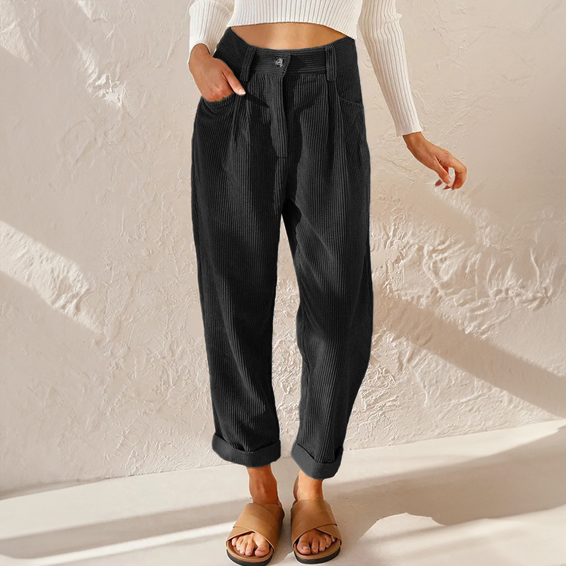 Coraline Pantalon Femme en Velours Côtelé – Pantalon Taille Haute avec Jambes Amples et Style Élégant