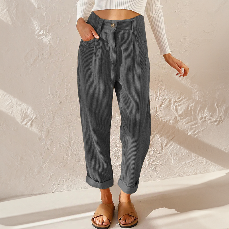 Coraline Pantalon Femme en Velours Côtelé – Pantalon Taille Haute avec Jambes Amples et Style Élégant