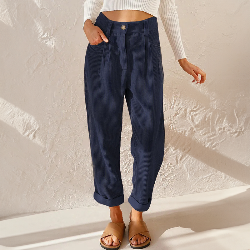 Coraline Pantalon Femme en Velours Côtelé – Pantalon Taille Haute avec Jambes Amples et Style Élégant