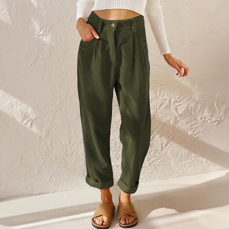 Coraline Pantalon Femme en Velours Côtelé – Pantalon Taille Haute avec Jambes Amples et Style Élégant