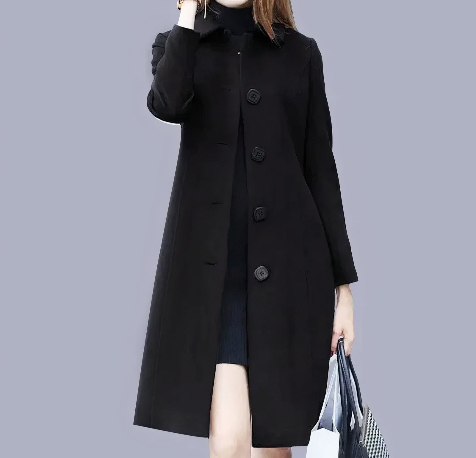 Jennifer Manteau Femme Élégant – Manteau Long Classique avec Col Chic, Boutons & Coupe Confortable