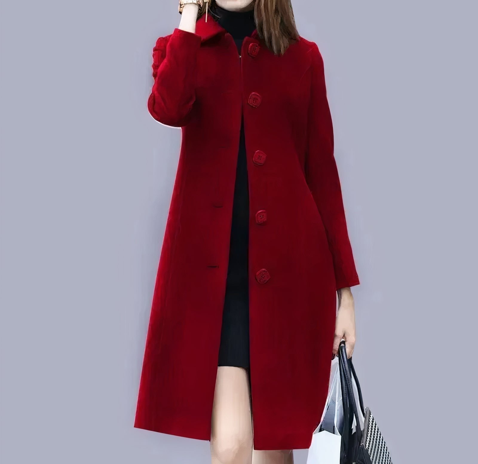 Jennifer Manteau Femme Élégant – Manteau Long Classique avec Col Chic, Boutons & Coupe Confortable