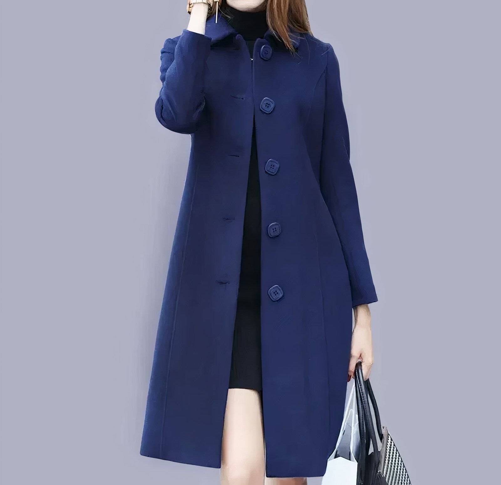 Jennifer Manteau Femme Élégant – Manteau Long Classique avec Col Chic, Boutons & Coupe Confortable