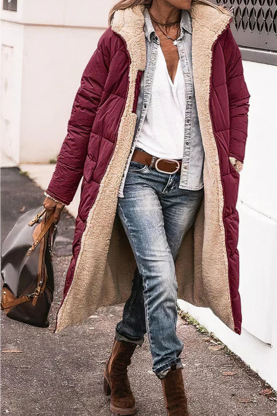 Élodie Manteau Femme Réversible – Veste Chaude Élégante à Double Style pour l’Hiver
