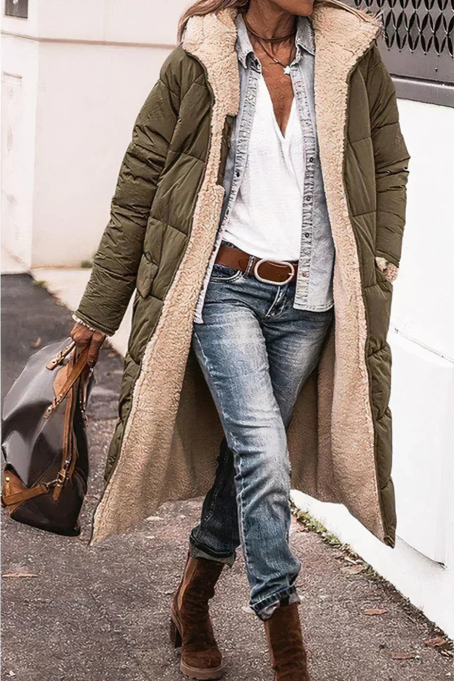 Élodie Manteau Femme Réversible – Veste Chaude Élégante à Double Style pour l’Hiver