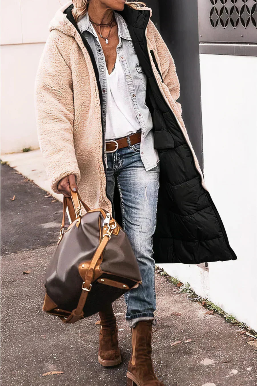 Élodie Manteau Femme Réversible – Veste Chaude Élégante à Double Style pour l’Hiver