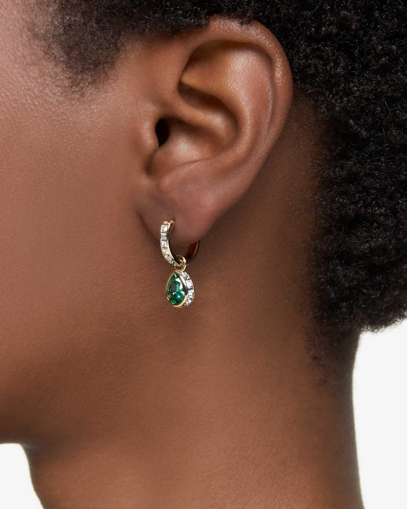 Genevieve Boucles d'Oreilles Femme – Mini Créoles Dorées Zircon Vert Taille Poire et Cristaux