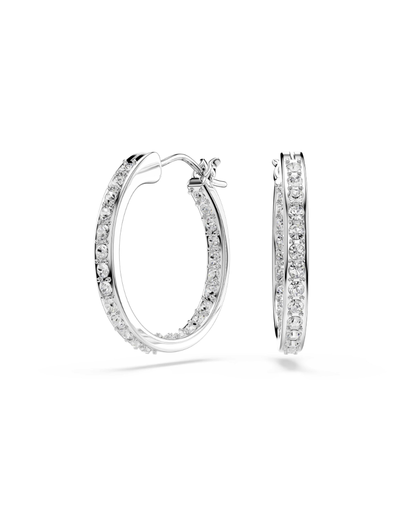 Elise Boucles d'Oreilles Femme – Créoles Plaquées Rhodium Pavées de Cristaux Transparents