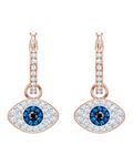 Penelope Boucles d'Oreilles Femme – Créoles Plaquées Or Rose Pendentif Œil Cristaux Pavés