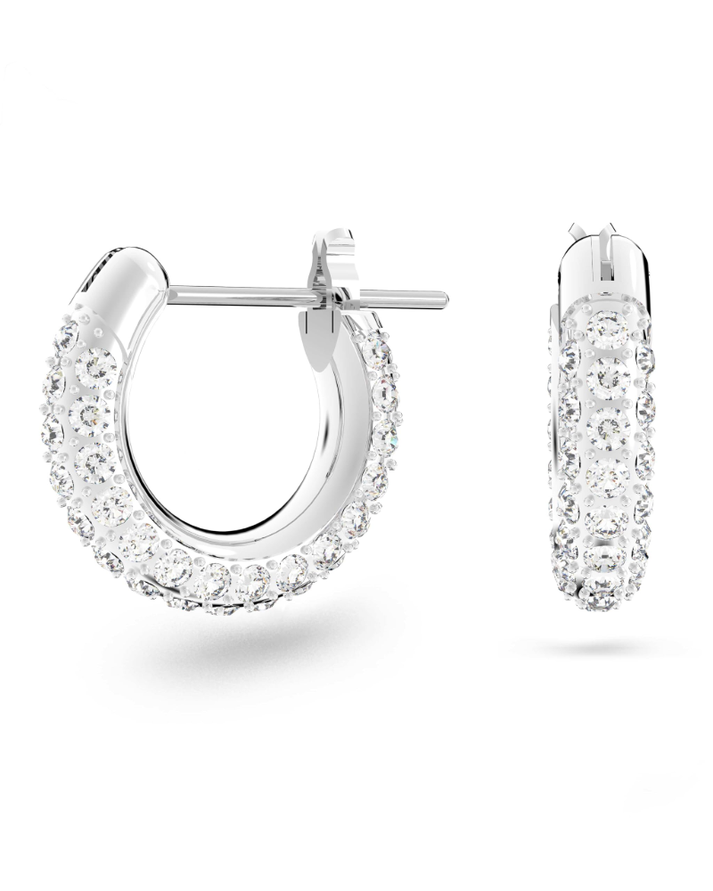 Aurora Boucles d'Oreilles Femme – Créoles Plaquées Rhodium Pavées de Cristaux Transparents