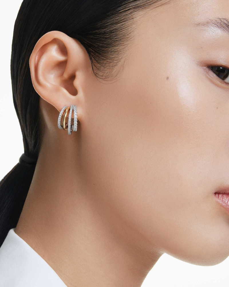 Giselle Boucles d'Oreilles Femme – Créoles Multiples Bicolores Zirconias Taille Ronde et Carrée