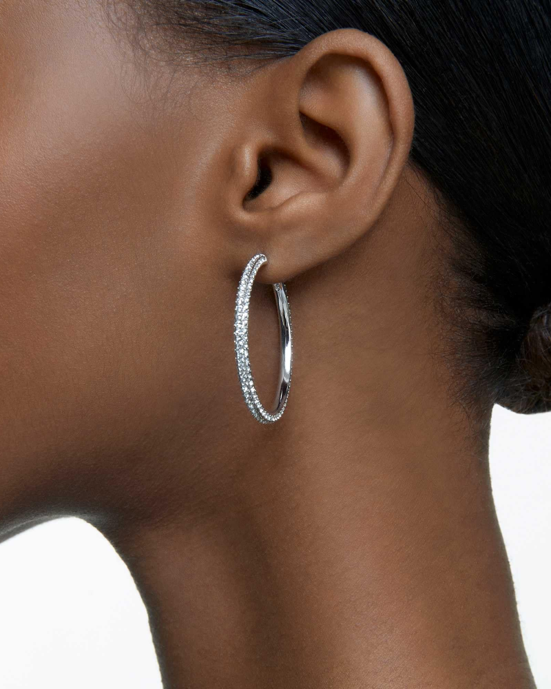 Savannah Boucles d'Oreilles Femme – Créoles Pavées de Cristaux Plaquées Rhodium Élégantes