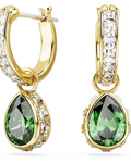 Genevieve Boucles d'Oreilles Femme – Mini Créoles Dorées Zircon Vert Taille Poire et Cristaux