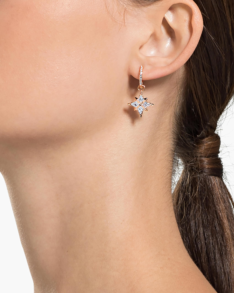 Felicity Boucles d'Oreilles Femme – Mini Créoles Étoile Plaquées Or Rose avec Cristaux