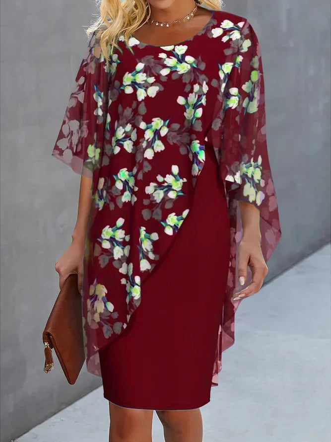 Lucy Robe Femme en Chiffon – Robe Florale Élégante avec Coupe Fluide et Voile Léger