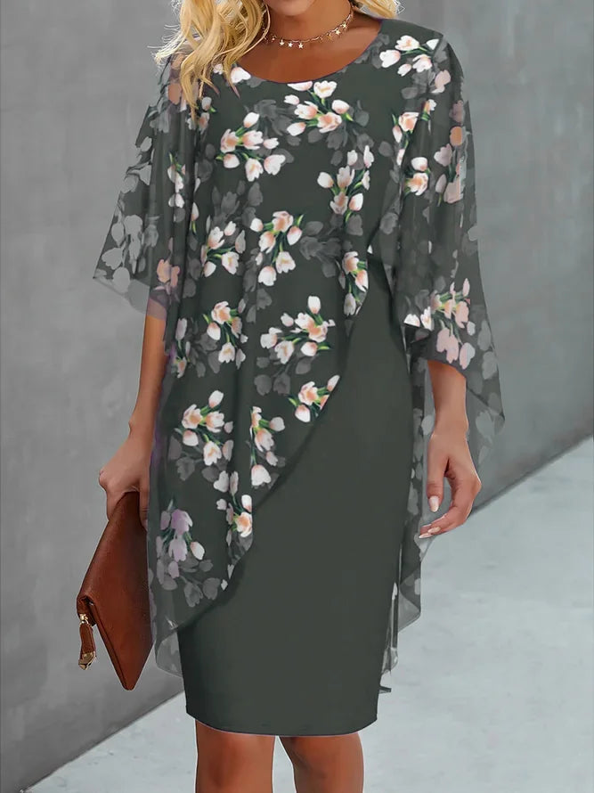 Lucy Robe Femme en Chiffon – Robe Florale Élégante avec Coupe Fluide et Voile Léger