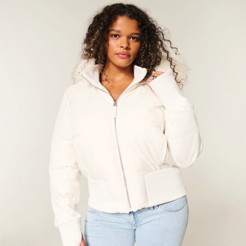 Natalie Manteau d'Hiver Femme – Veste Matelassée Chaude avec Capuche Amovible et Col en Fausse Fourrure