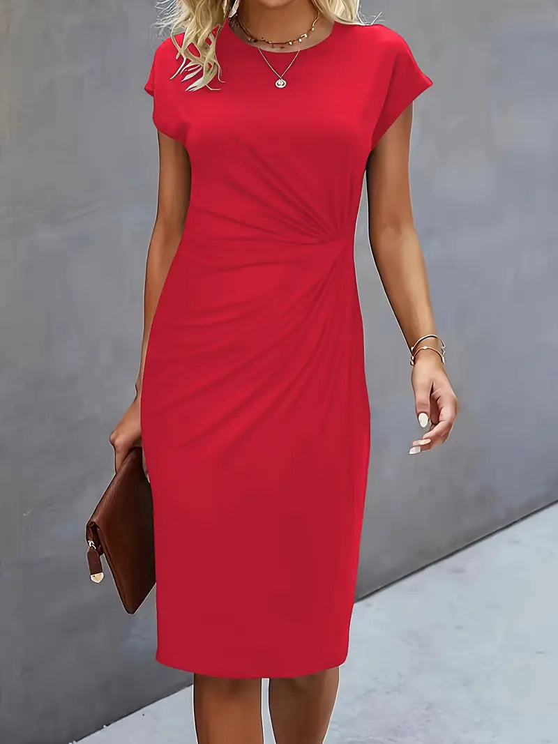 Brezly Robe Midi Femme – Robe Élégante à Coupe Flatteuse avec Col Rond & Style Intemporel
