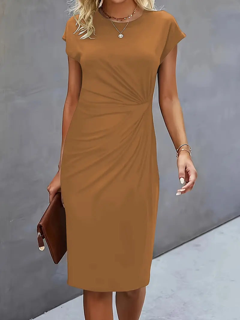 Brezly Robe Midi Femme – Robe Élégante à Coupe Flatteuse avec Col Rond & Style Intemporel