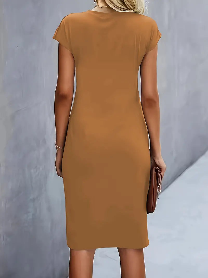 Brezly Robe Midi Femme – Robe Élégante à Coupe Flatteuse avec Col Rond & Style Intemporel