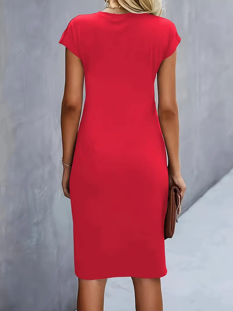Brezly Robe Midi Femme – Robe Élégante à Coupe Flatteuse avec Col Rond & Style Intemporel