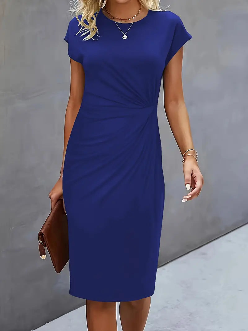 Brezly Robe Midi Femme – Robe Élégante à Coupe Flatteuse avec Col Rond & Style Intemporel
