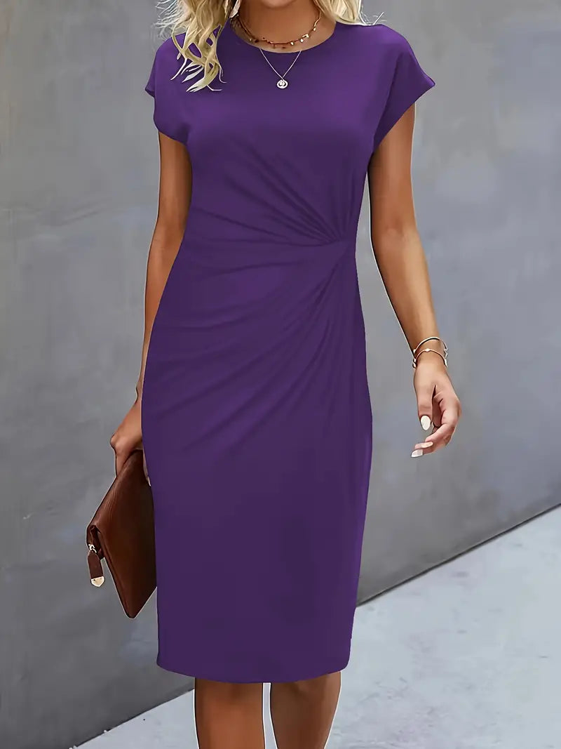 Brezly Robe Midi Femme – Robe Élégante à Coupe Flatteuse avec Col Rond & Style Intemporel