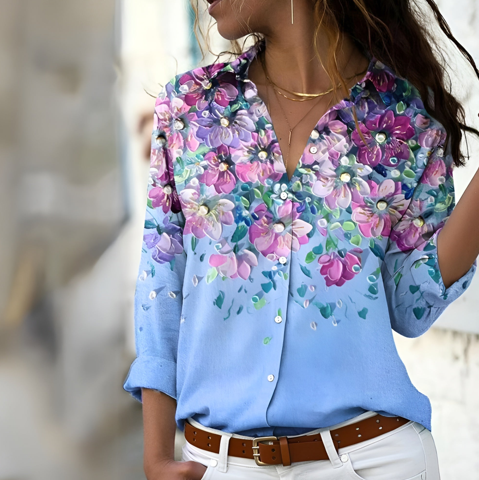 Séréna Blouse Femme – Blouse Fluide à Imprimé Élégant avec Coupe Ample & Tissu Respirant