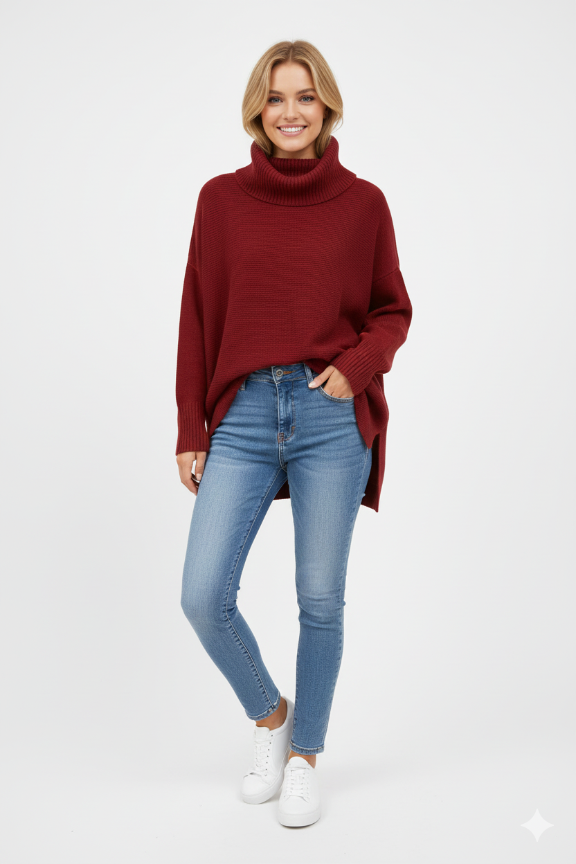 Brooke Pull Col Roulé Femme – Pull Oversize en Maille Ultra-Douce avec Col Haut Élégant