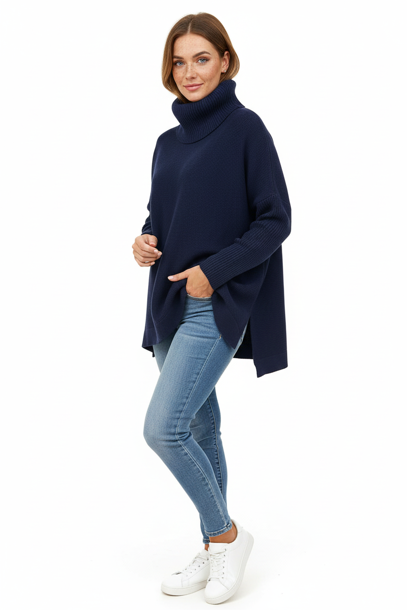 Brooke Pull Col Roulé Femme – Pull Oversize en Maille Ultra-Douce avec Col Haut Élégant