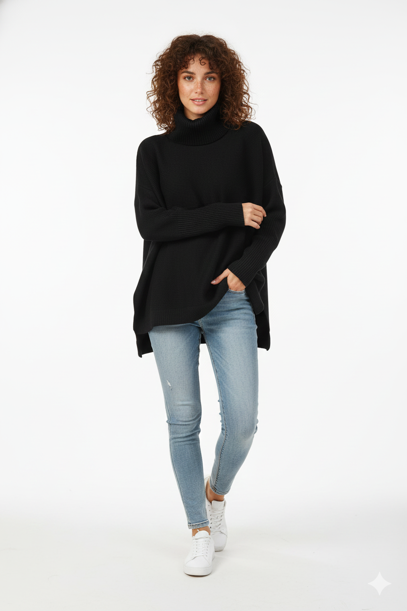 Brooke Pull Col Roulé Femme – Pull Oversize en Maille Ultra-Douce avec Col Haut Élégant