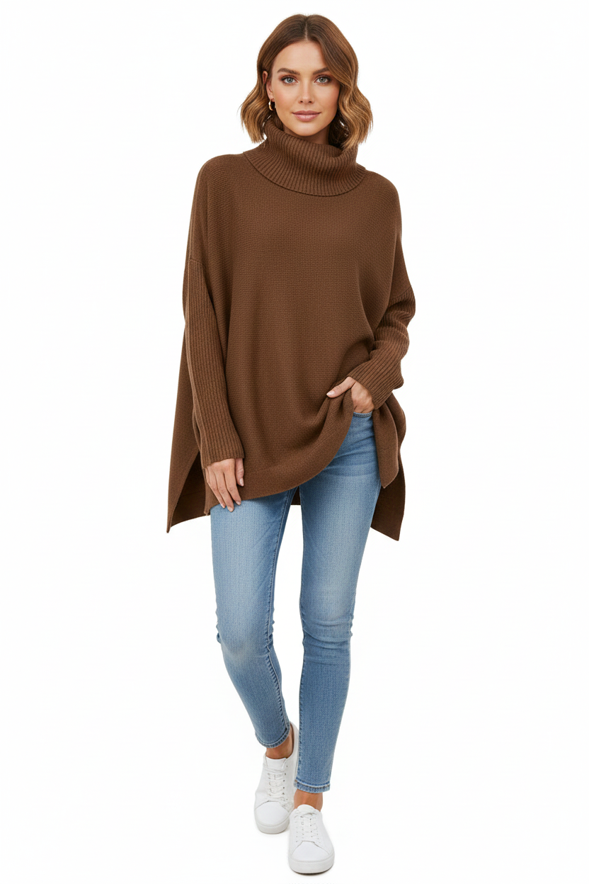 Brooke Pull Col Roulé Femme – Pull Oversize en Maille Ultra-Douce avec Col Haut Élégant