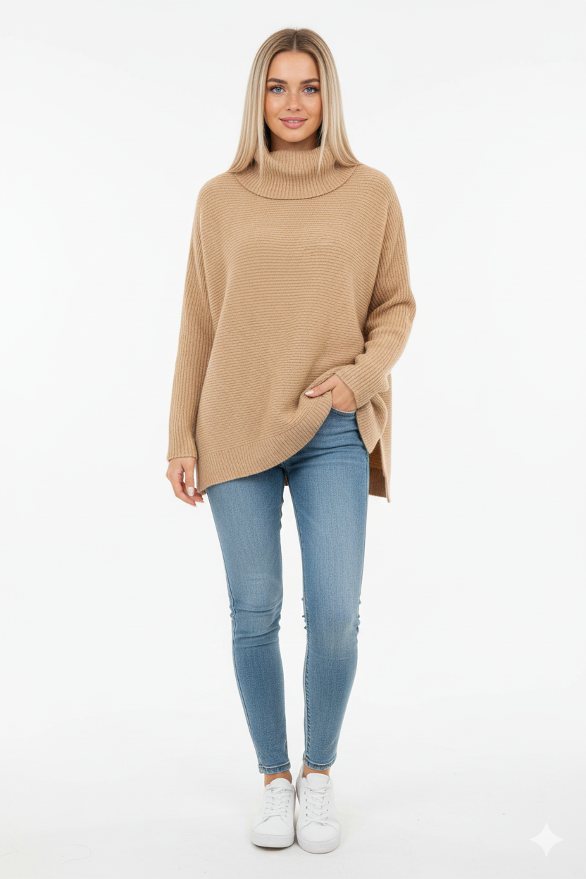 Brooke Pull Col Roulé Femme – Pull Oversize en Maille Ultra-Douce avec Col Haut Élégant