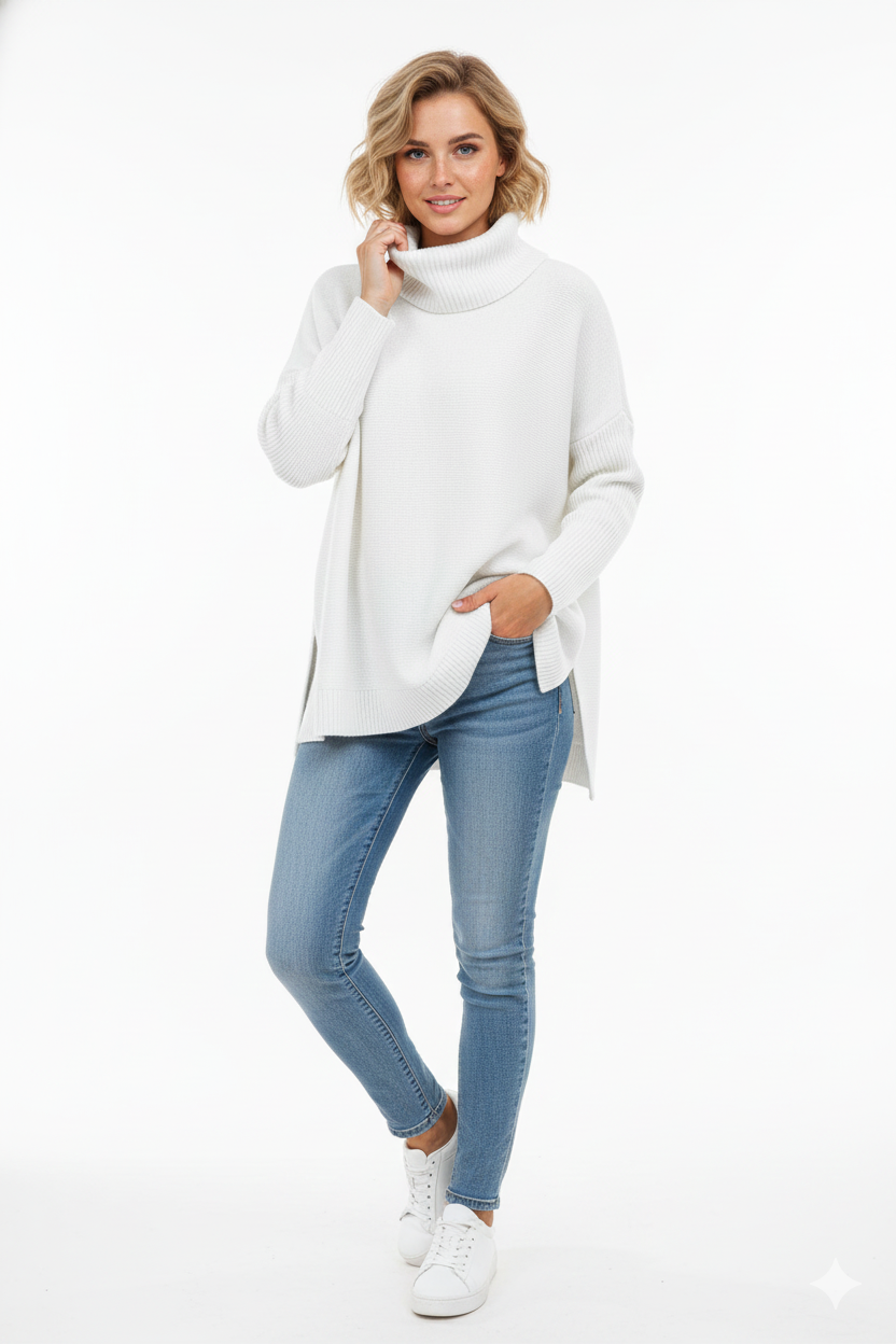 Brooke Pull Col Roulé Femme – Pull Oversize en Maille Ultra-Douce avec Col Haut Élégant