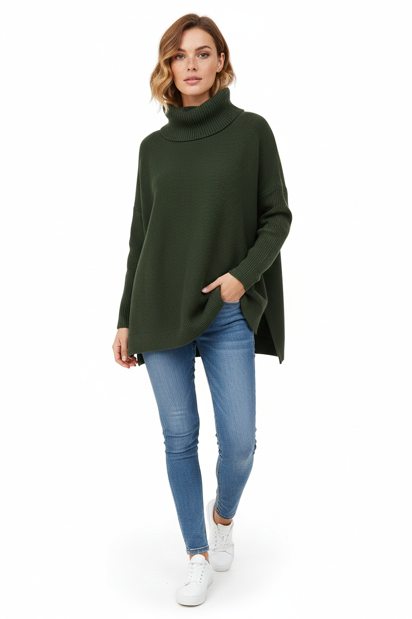 Brooke Pull Col Roulé Femme – Pull Oversize en Maille Ultra-Douce avec Col Haut Élégant