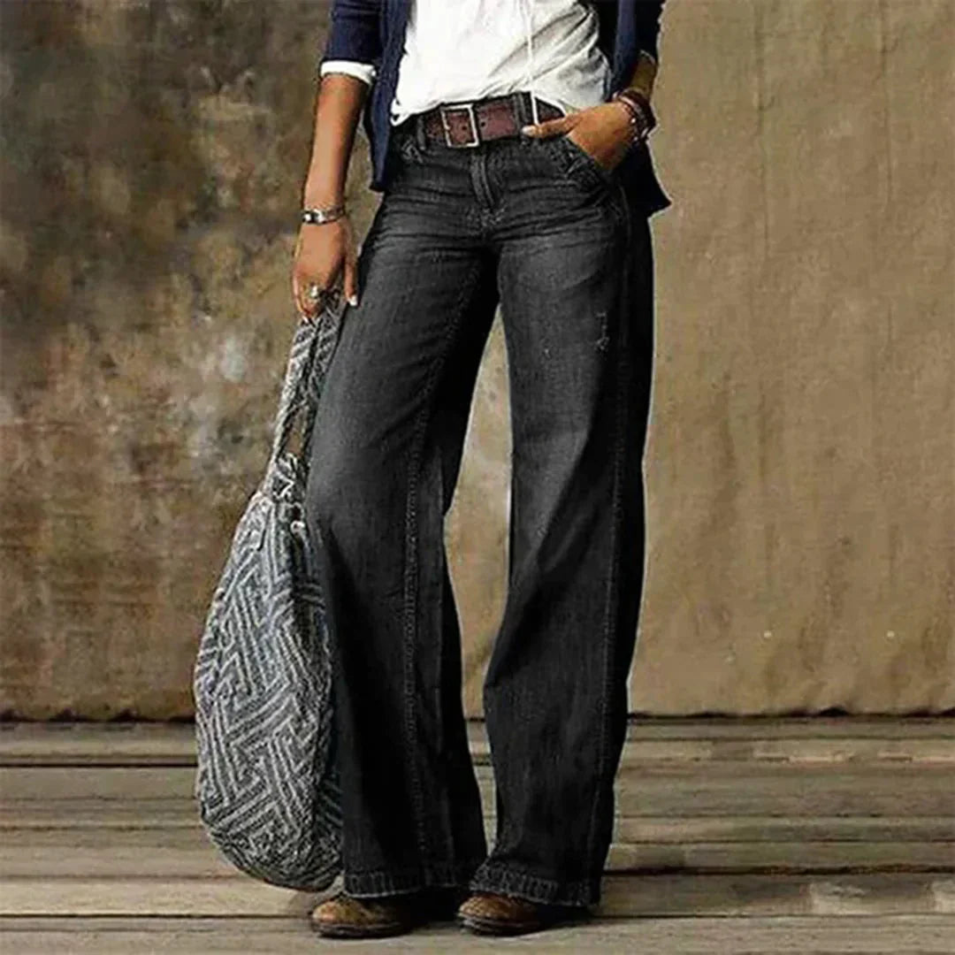 Harper Jean Taille Basse Femme – Jean Vintage Stretch à Jambe Large & Confort Quotidien