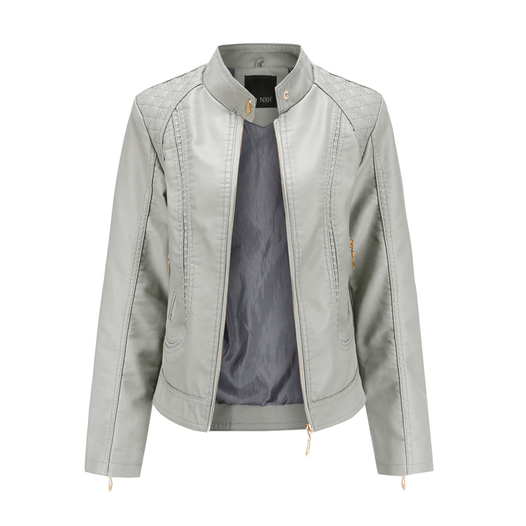 Avery Veste Femme en Cuir – Veste Élégante à Col Montant avec Fermeture Éclair & Style Intemporel