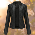 Chloe Veste Femme en Cuir – Blouson Slim avec Col Montant et Fermeture Éclair