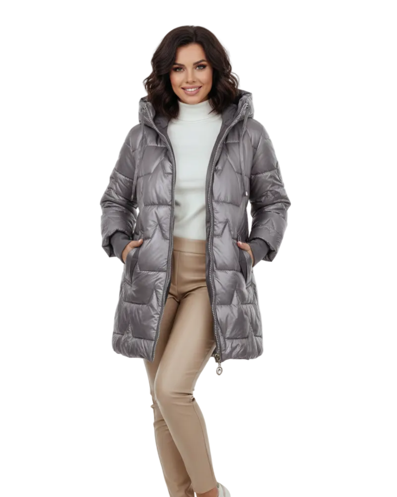 Amanda Manteau d'Hiver Femme – Veste Élégante avec Capuche, Poches & Fermeture à Boutons