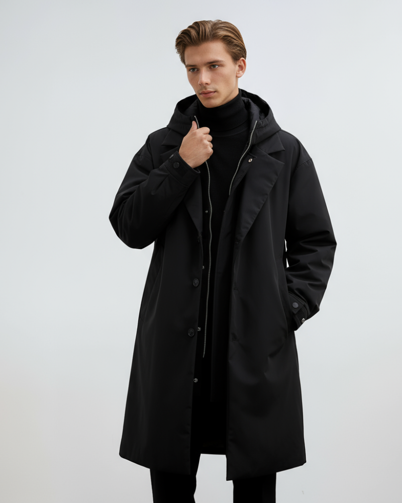 Daniel Trench-Coat Homme – Manteau Long à Capuche Amovible avec Zip et Double Fermeture