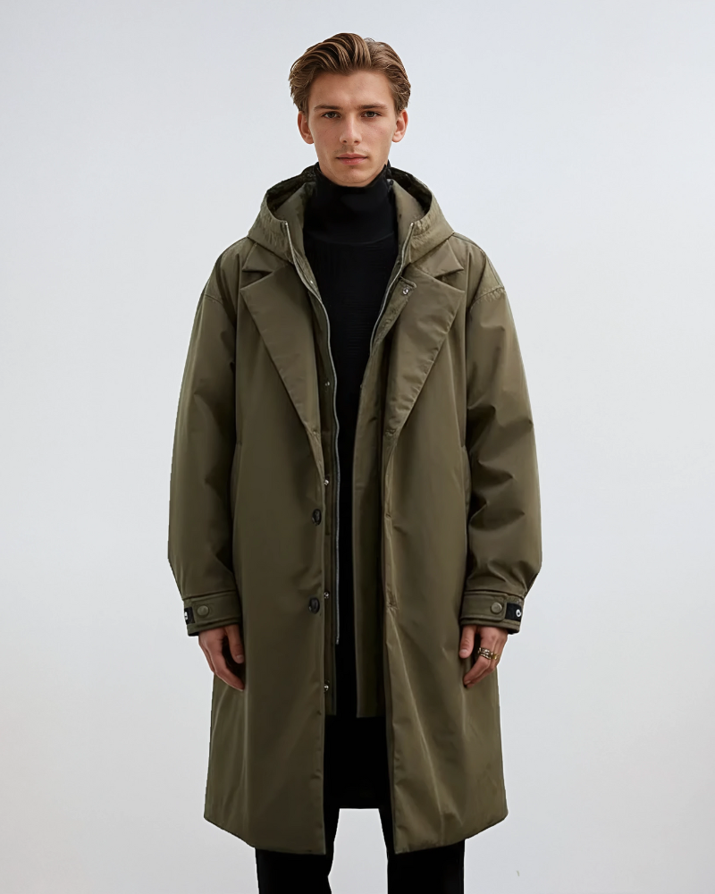 Daniel Trench-Coat Homme – Manteau Long à Capuche Amovible avec Zip et Double Fermeture