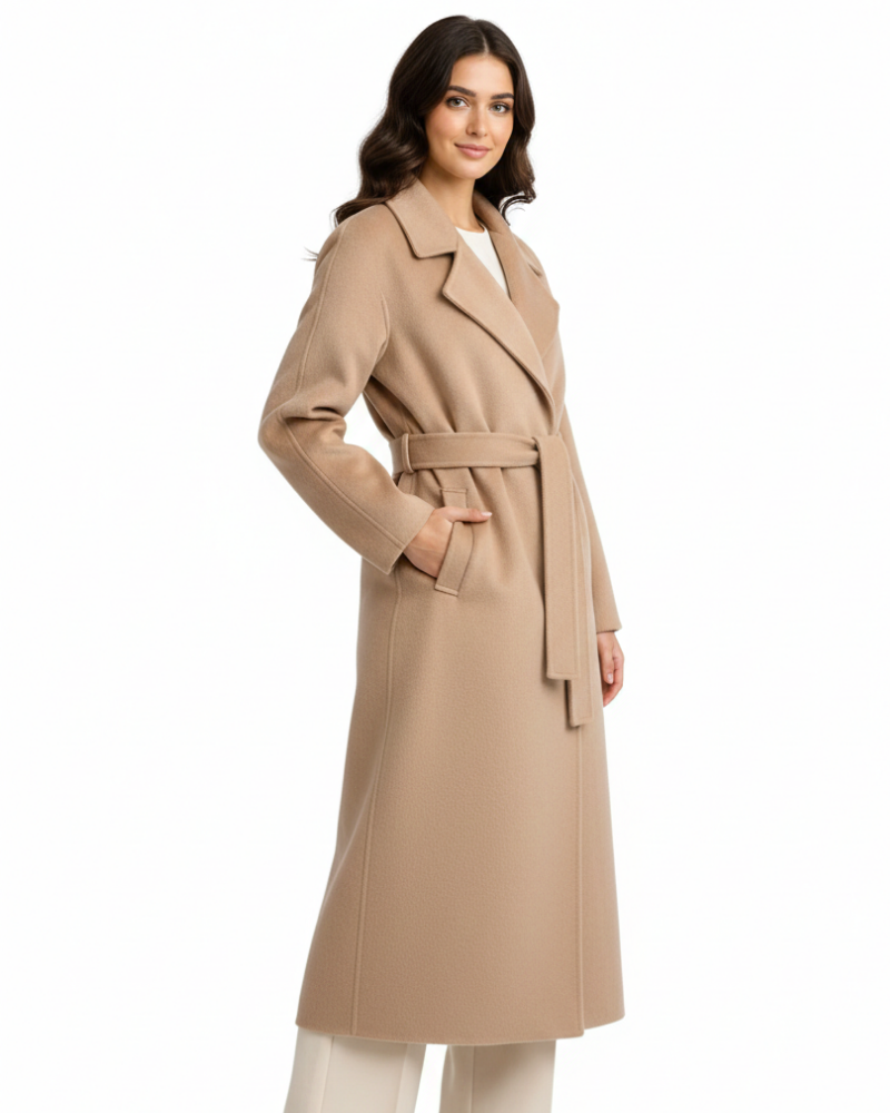 Ashley Manteau Long Femme – Manteau Élégant en Laine Mélangée avec Col à Revers Classique