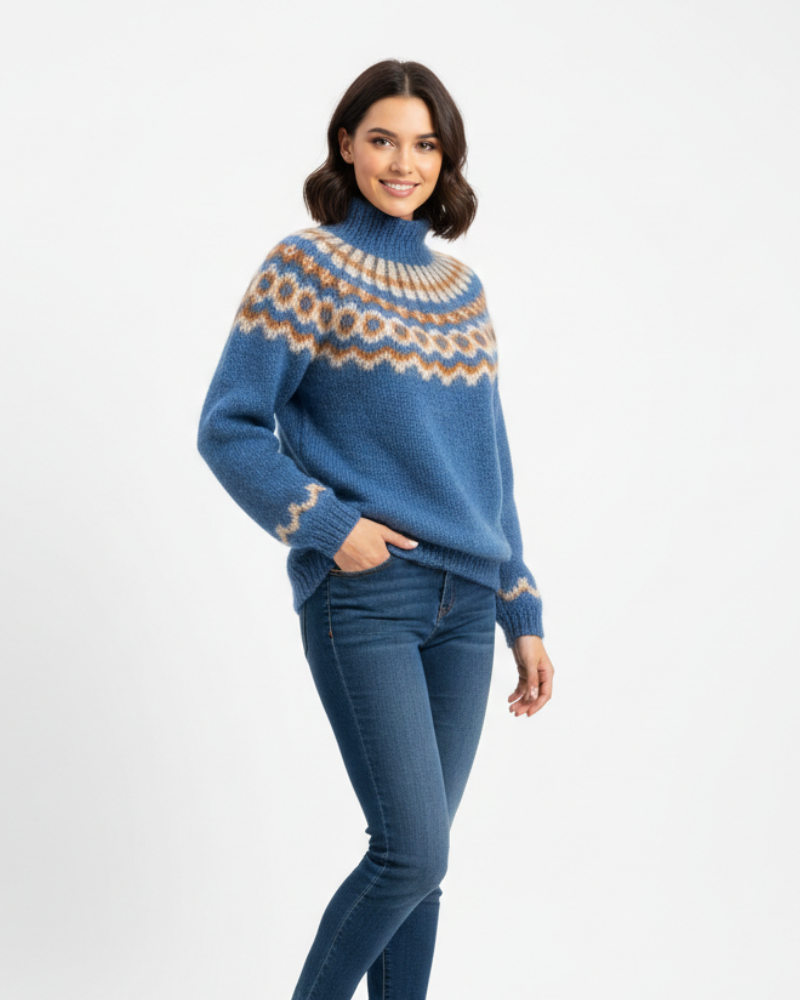 Autumn Pull Islandais Femme – Tricot Mohair 100 % à Coupe Ample avec Motif Nordique